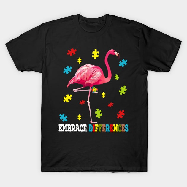 Flamingo Puzzle Piece Autism Awareness T-Shirt by suttonouz9